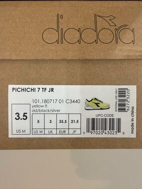 Diadora Pichichi 7 TF JR Yellow with Black and Silver Accents
